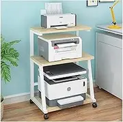 Printer Desk Printer Stand Printer Shelf 3 Tier Wood Printer Stand Floor-Standing Movable Printer Cart with Wheels for Home Office Storage Rack Printer Table Printer Rack (Color : White+Light Walnut