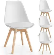 [Giantex] 4Pcs Modern Dining Chairs, High Backrest Kitchen Chairs, Elegant Mid Century Side Chairs w/Padded Seat & Solid Wood Legs, Upholstered Tulip Chair Beech Dining Chairs Set of 4, White