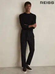 Reiss Black Set Belted Technical Tapered Trousers (AN5793) | $295