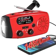 Emergency Hand Crank Radio with 4000mAh Phone Charger, AM/FM/NOAA Portable Weather Radio with SOS Alarm,LED Flashlight,USB Charged & Solar Power for Emergency, Camping (2023 Newest)