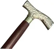 Walking Stick top Brass Crafted Wooden Staff Handmade Collectible Stick
