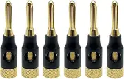 CCWUTQF 6PCS 4mm 24K Copper Gold Plated Speaker Banana Plugs Banana Connector 4mm Banana Jack Match with 4mm Binding Post(Black 6Pcs)