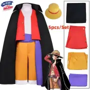 One Piece Monkey D Luffy Cosplay Costume with Hat Book Week Halloween Outfit