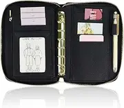 A7 Leather Budget Binder Cash Envelopes System Wallet Budget Planner PU Leather Cover Notebook with Zipper 6 Rings Refillable Money Wallet Organizer for Cash Budgeting and Saving (Only Binder-Black)