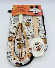 Disney Mickey Mouse Halloween 3 Piece Kitchen Set Oven Mitt Spatula Whisk New