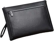 [YY GEWETAO] Genuine Leather Clutch for Men Organizer Wrist Strap Bag Briefcase Handmade Black, Black