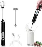 Milk Frother Rechargeable Handheld, Electric Whisk Coffee Frother Mixer with 2 Stainless whisks, 3 Speed Adjustable Foam Maker Blender, for Coffee Matcha Latte Cappuccino Hot Chocolate (Black)