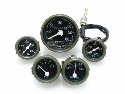 For NEW WILLYS JEEP GREEN BEZEL SPEEDOMETER,TEMP,OIL,FUEL,AMP GAUGES SET#G497