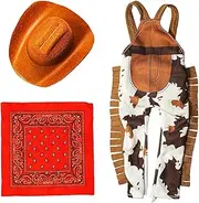 Western Cowboy Outfit Clothes 3PCS Set for Elf Doll Overall Suit Clothing Dress up Accessories Including Hats, Scarf,Overall