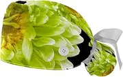 [WOSHJIUK] Working Hat 2 Pack Scrub Caps for Women,Black White Green Yellow Flower,Tie Back Cap Adjustable Scrub Hat