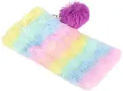 Ipetboom Rainbow Plush Pencil Case Large Capacity Stationery Bag Zipper Pencil Case for Students Writers (includes Plush Ball)