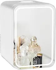 Cobuy Skincare Fridge - Mini Fridge with Dimmable LED Mirror (8 Liter/8 Can), Cooler and Warmer, Makeup Fridge for Skincare and Food, Mini Fridge for Bedroom, Office and Car, White
