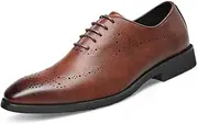 [SayfuR] Oxford Shoes for Men Lace Up Round Burnished Toe Brogues Leather Oxford Shoes Anti-slip Non Slip Low Top Slip Resistant Prom(Brown,8 UK)