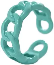 [Caiyao] Punk Chunky Open Enameled Colorful Geometric Link Chain Stackable Adjustable Size Finger Ring Set Jewelry for Women Girls Valentine's Day Birthday Gift