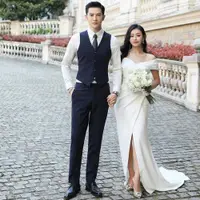 在飛比找ETMall東森購物網優惠-西裝馬甲男士新郎結婚禮服伴郎團兄弟裝修身職業西服馬夾背心