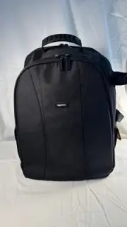 Amazon Basics Multi DSLR, Lens, and Laptop Backpack Black with Orange Interior