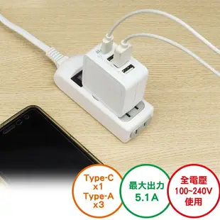 【Suey電子商城】UB-50 USB 5.1A 專用充電器 3 Ports Type A +1 Port Type