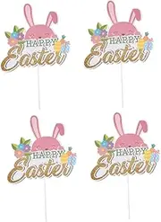 CAXUSD 4pcs Easter Rabbit Cake Toppers Cute Bunny Design Cupcake Inserts Festive Decoration for Easter Party Cakes for Spring Celebrations