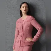 CARLISLE COLLECTION NWT Musee Pink Tweed Fringe Jacket - Size 4