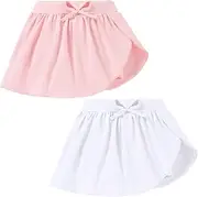 [NARPLO] 2 Pack Toddler Girls Skirts Skorts Built in Shorts Elastic Flared Baby Flowy Tennis Athletic Skirts Skorts for Girls