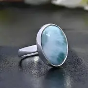 Elegant Light Blue Larimar 925 Sterling Silver Ring, Solitaire Larimar Ring.
