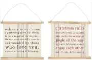 Mud Pie Welcome To Our Home - Christmas Rules Reversible Canvas & Wood Sign