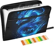 Quteprint 13 Pockets Expanding File Folder with Zipper Closure, Blue Flame Dragon Accordion File Folder with Sticky Labels, Letter Size A4 Papers Expandable File Document Organizer