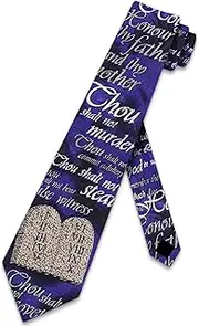 [Steven Harris] Ten Commandments Tie Mens Religious Neckties Church Tie Christian Necktie for Men, Blue, One size