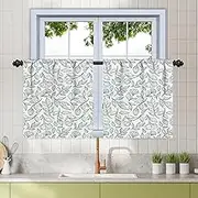 Renaiss 26 x 24 Inch Floral Linen Tier Curtains Farmhouse Botanic Cafe Drapes for Small Windows Linen Texture Flower Leaf Rustic Half Window Curtains for Kitchen Living Room Bathroom Laundry 2 Panels