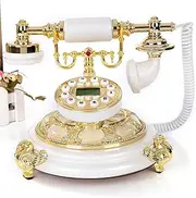 European Retro Resin High-end Corded Old Fashioned Telephone Home Office Desktop Living Room Decor Wonderful Gift (Color : Handsfree+Blue Screen+Double Bell)