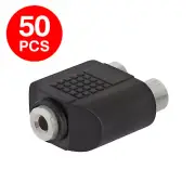 50 Pack 3.5mm Stereo Female Jack to 2 RCA Female Jack Adapter 2-Way Audio