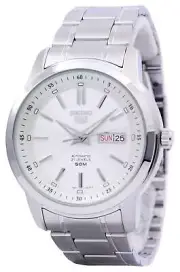 Seiko 5 Automatic 21 Jewels Textures White Dial Day/Date SNKM83K1 50M Mens Watch