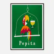 Galrie Herbert Leupin's Pepita Vintage Art Print - Colorful Mid-Century Decor, Black Frame, A0 84 x 119cm (33 x 47inch)
