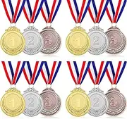 SULOLI Pack of 12 medals for children, winner gold medals, Olympics football gold medals for school, sports day, children's birthday party, games, Plastic