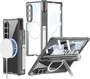 Case for Samsung Galaxy Z Fold6, Stylish Transparent Shockproof Case with Built-in Screen Protector, Stand, Pen Slot (Black,for Galaxy Z Fold6)