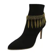 Women Vintage Look Gold Metal Boot Chain Bracelet Shoe Anklet Leaf Charm Fashion