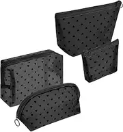 Mesh Makeup Bags, Heart Print Zipper Mesh Storage Pouch, Travel Cosmetic Accessories Organizer for Women, 4 pack-black, XBL0153003