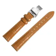 Leather Band Deployment Buckle Watch Strap 17mm Leather Strap, Orange/Silver