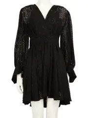 Black Long Sleeve Polkadot Dress