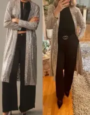 ANTHROPOLOGIE MARE SEQUIN MIDI DUSTER CARDIGAN STATEMENT JACKET COAT SILVER M