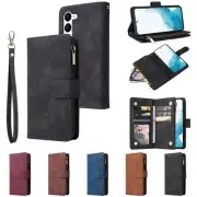 For Samsung S25 S24 S23 S22 S21 FE Ultra Plus Zip Case Leather Wallet Flip Cover