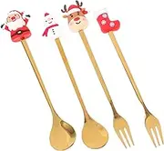 Zerodeko 1Set Christmas Dinnerware Cute Fork and Spoon for Holiday Meals Xmas Themed Cutlery for Parties Multi Use Tableware for Desserts and Fruits Present