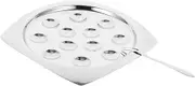 DONFAMDS 1 Set Stainless Steel Escargot Serving Dish with Fork Heat Resistant Oyster Plate for Baking Grilling Elegant Design for Seafood Snails and More