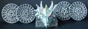 BLUE SHIELD Dragon Head Holding 4 Coasters H4"