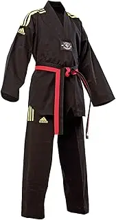 (0, Black W/Yellow V-Neck)) - Adidas Champion II Taekwondo Dobok Uniform with Black V Neck