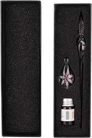 Glass Dip Pen,Retro Crystal Elegant Flower Glass Dip Pen,Signature Ink Pen Fountain Pen with Ink Penholder for Art Writing Drawing Signatures Calligraphy Decoration (Pink)