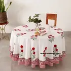 Indian Cotton Red Poppy Flower Tablecloth Round 72 Inches White Red Table Cover