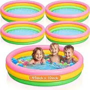 Jerify Swimming Pool Inflatables for Kids Baby 45 x 10 Inch Kiddie Pool 3 Rings Blow up Pool Toddler Inflatable Portable Round Paddling Pool for Indoor Outdoor Water Game (Neon Color,4 Pack)