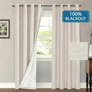 Lakora 2PCS 100% Blockout Curtains 1 Pair Rich Natural Linen Full Blackout Curtain Draperies