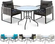 ALFORDSON Patio Bistro Set with 2X Lounge Chairs & R90x70cm Coffee Table, Rust-Resistant Steel Frame Outdoor Dining Conversation Set for Patio, Garden & Poolside, Black Grey Color